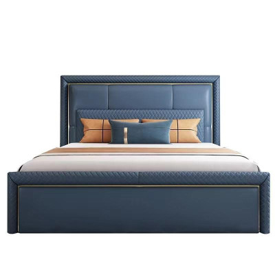 Set de dormitorio cama 2 mesillas de noche 3 piezas Diseño Moderno Lujo Azul Oro