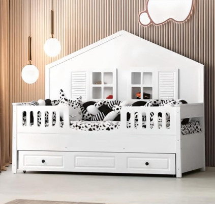 Cama infantil Cama de madera Cama funcional Extensible Blanco Madera Cama 90 x 200