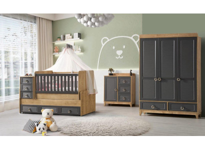 Elegante muebles infantiles para habitación de niños Cama de madera gris conjunto de 4 piezas.