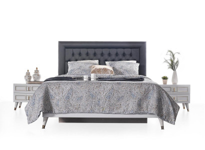 Juego de dormitorio Cama doble Cama Mesitas de noche Gris Set de lujo de 3 piezas