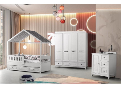 Moderno conjunto de dormitorio completo de lujo para jóvenes, juego de habitación infantil de 3 piezas en color blanco, nuevo eliminando