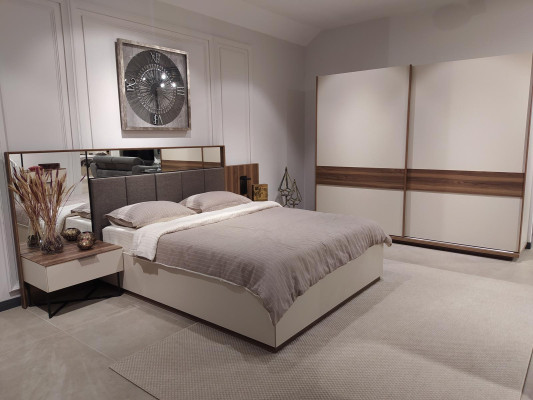 Mesitas de noche blancas diseño moderno muebles lujo elegante hermoso dormitorio.