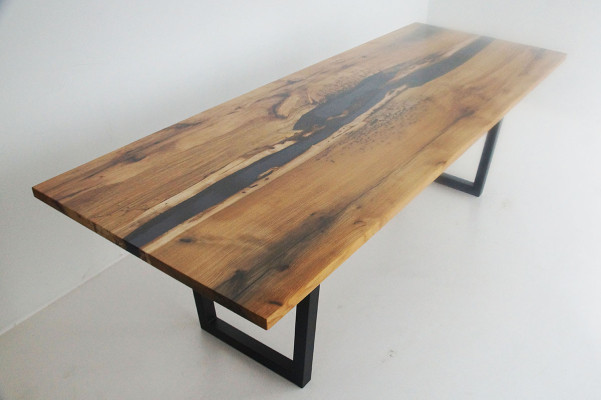 Mesa de centro River Table de madera real, mesa de resina epoxi maciza.