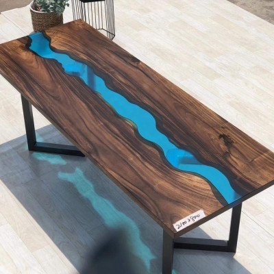 Epoxi Resina Mesa de río Madera maciza real Azul Agua Mesa Epoxy Muebles Nuevos