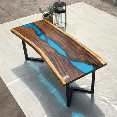 Mesa de resina epoxi River Table de madera maciza real - 120x60