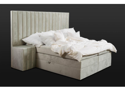 Cama doble moderna Taupes 2x Mesitas de noche Dormitorio Cama boxspring