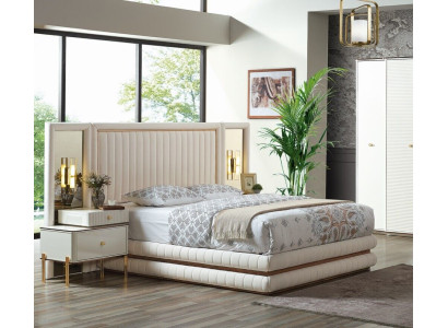 Set de dormitorio moderno cama + 2 mesitas de noche diseño muebles 3 piezas. Beige