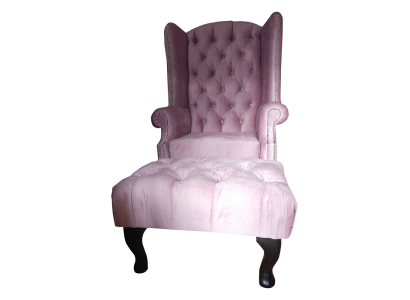 Chesterfield sillón orejero taburete de terciopelo rosa asiento salón relajante salón club.