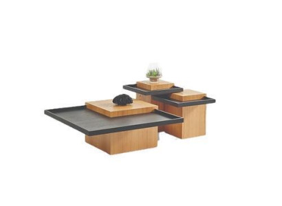 Conjunto de mesa de café de la sala de estar marrón-negra, 3 mesas de café de madera muebles